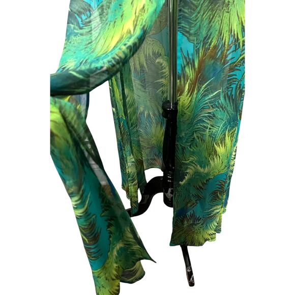Lulu’s Dress Tropic of Discussion Green Tropical Print Maxi Open Back Size L - Picture 3 of 14